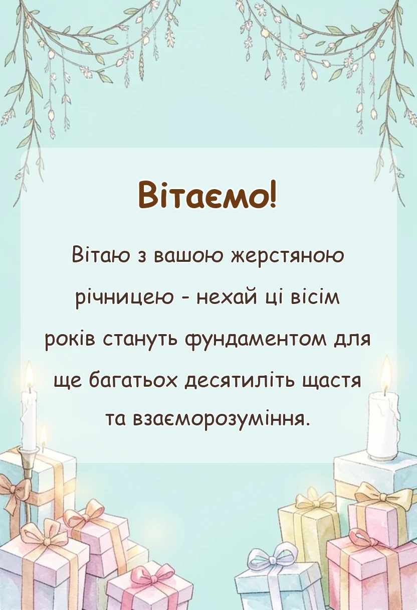 вітальна листівка - жерстяне весілля привітання