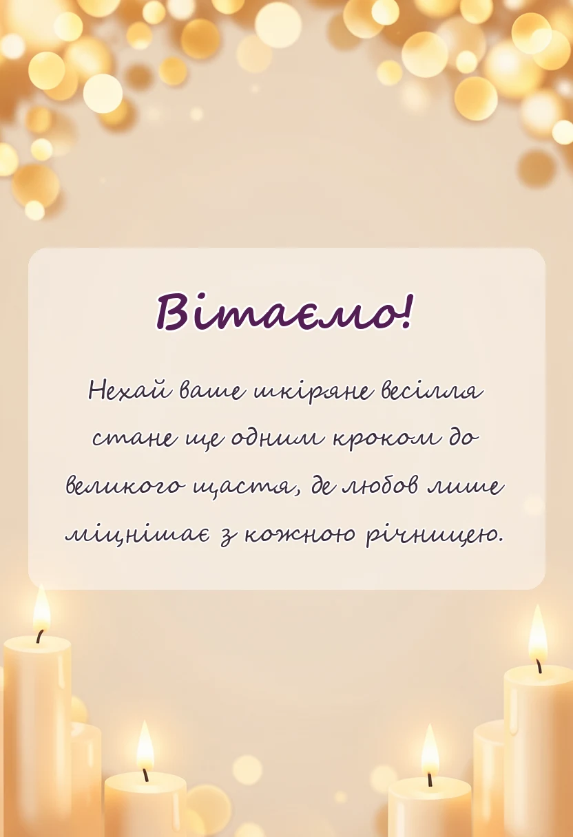 листівка з побажанням - привітання з річницею весілля 3 роки шкіряне весілля