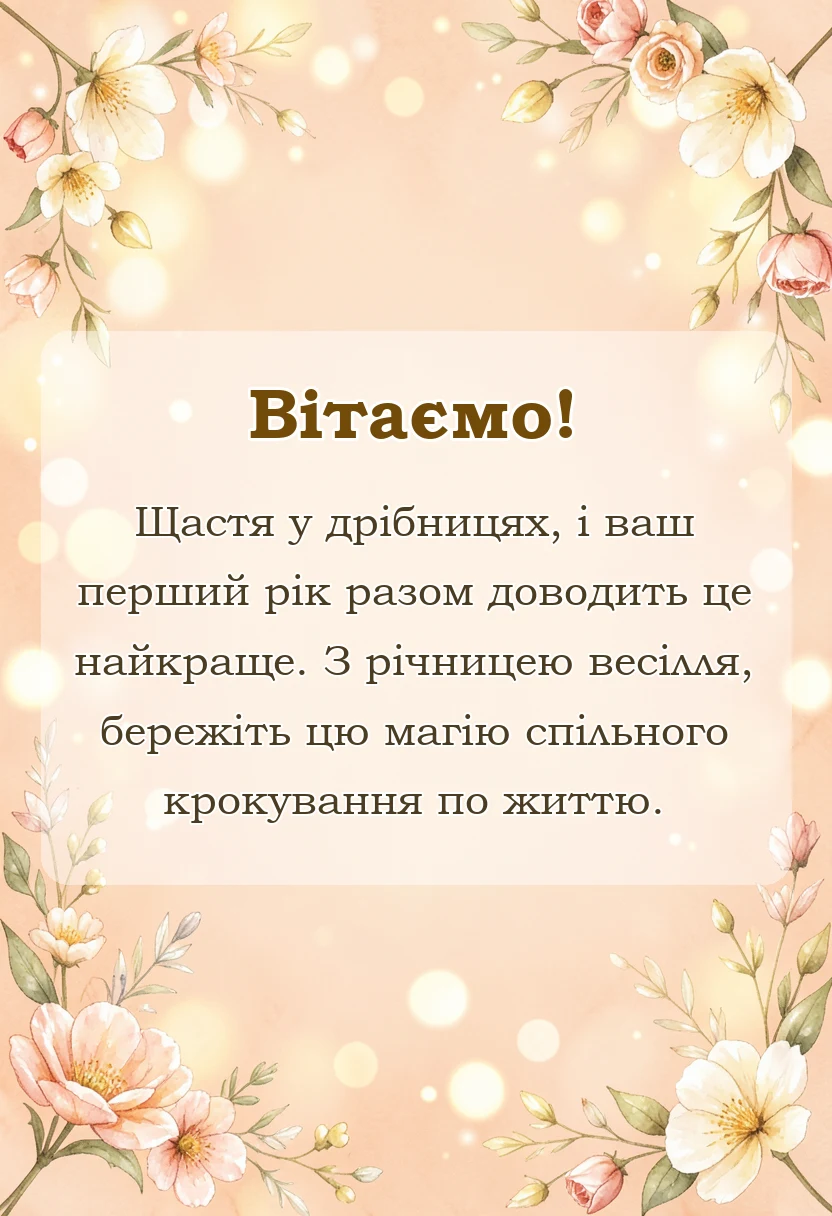 листівка з побажанням - романтичні привітання традиції перша річниця весілля ситцеве