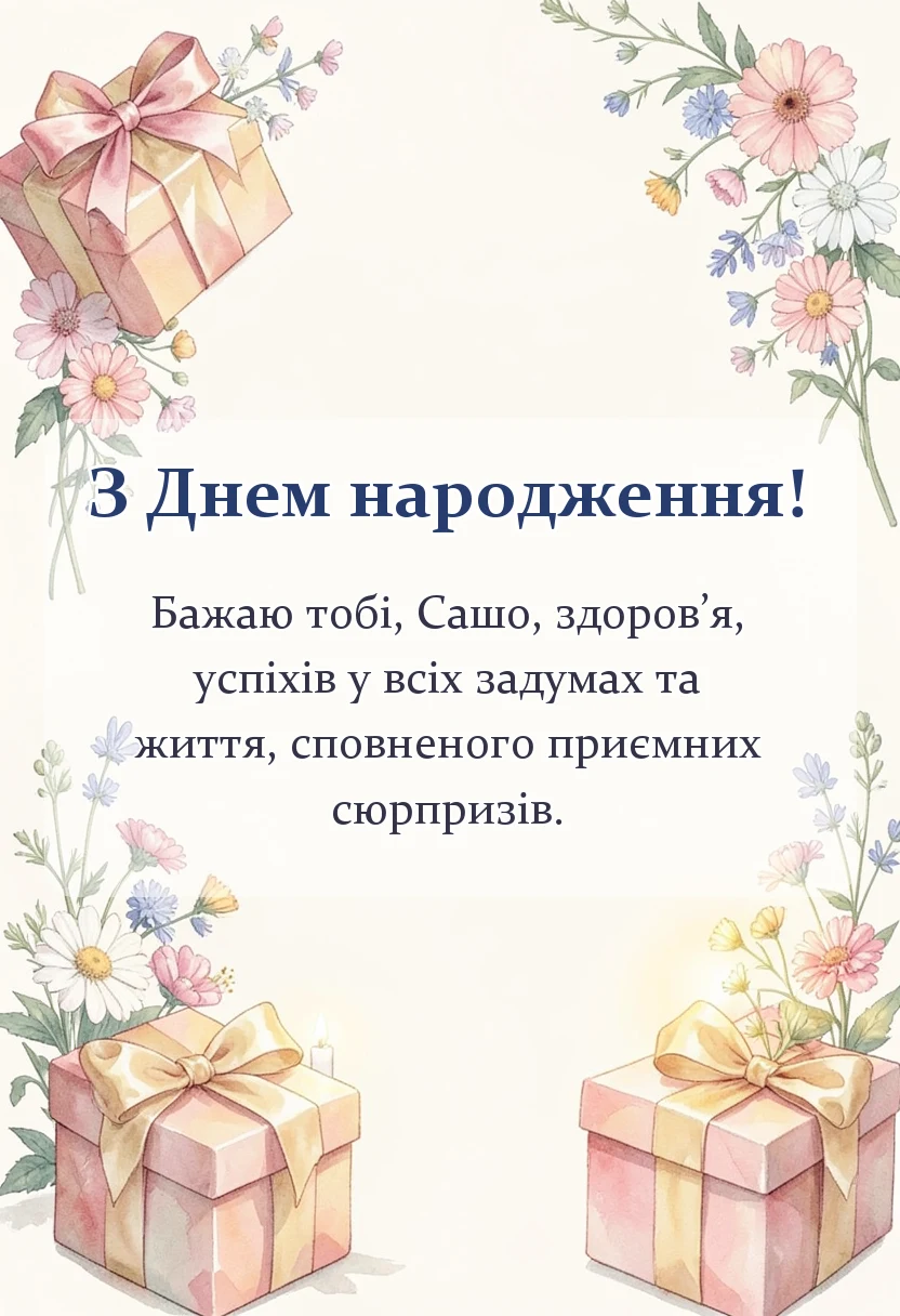 вітальна листівка - картинки з днем народження саші українською
