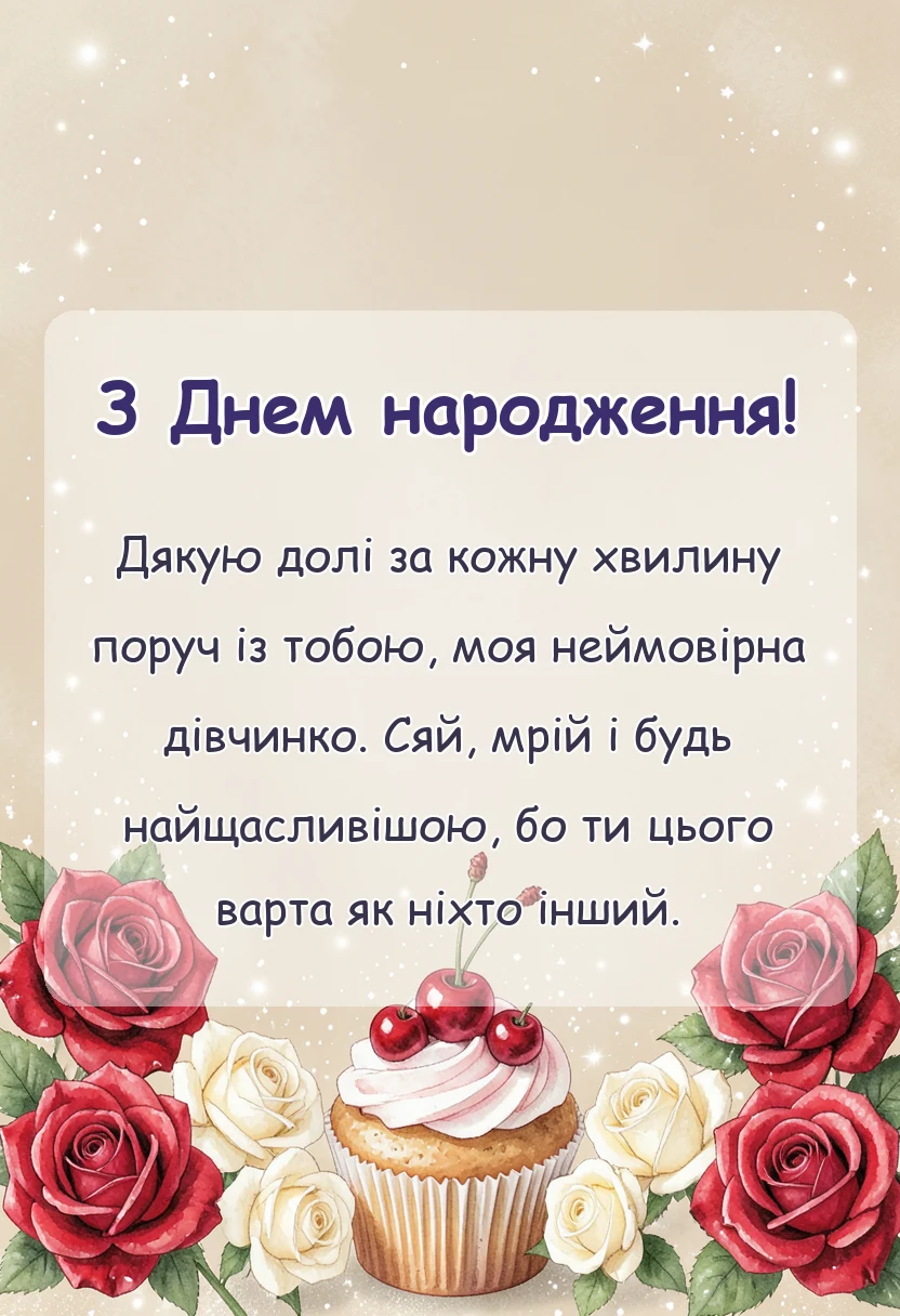 листівка з побажанням - короткі привітання з днем народження коханій дівчині