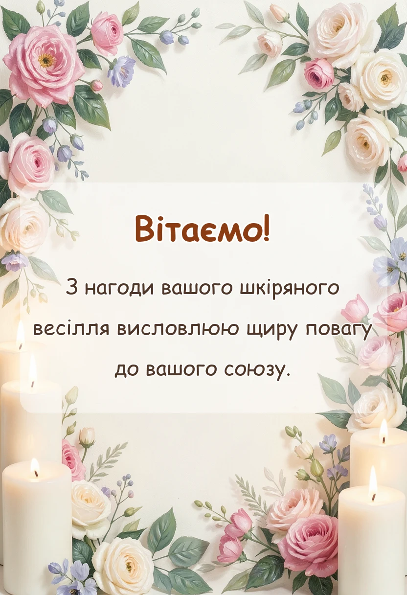 красива листівка: привітання з річницею весілля 3 роки шкіряне весілля своїми словами