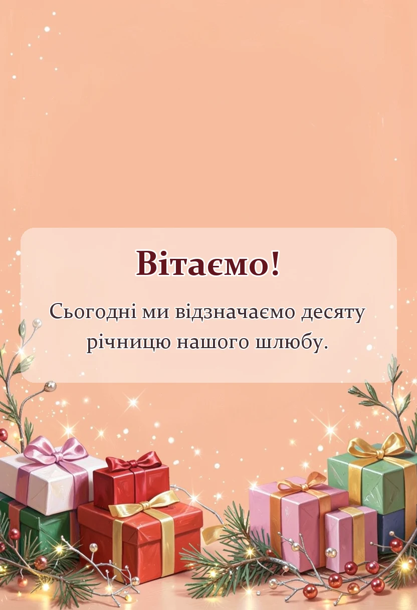 унікальна листівка - привітання чоловікові з 10 роками весілля