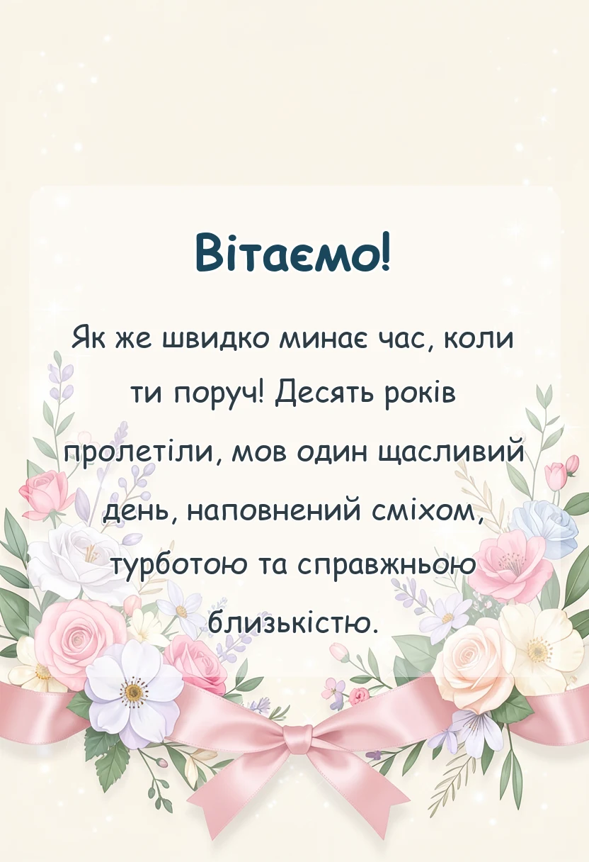 красива листівка: привітання чоловікові з 10 роками весілля