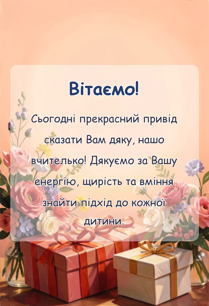 вітальна листівка - привітання вчительці з днем вчителя