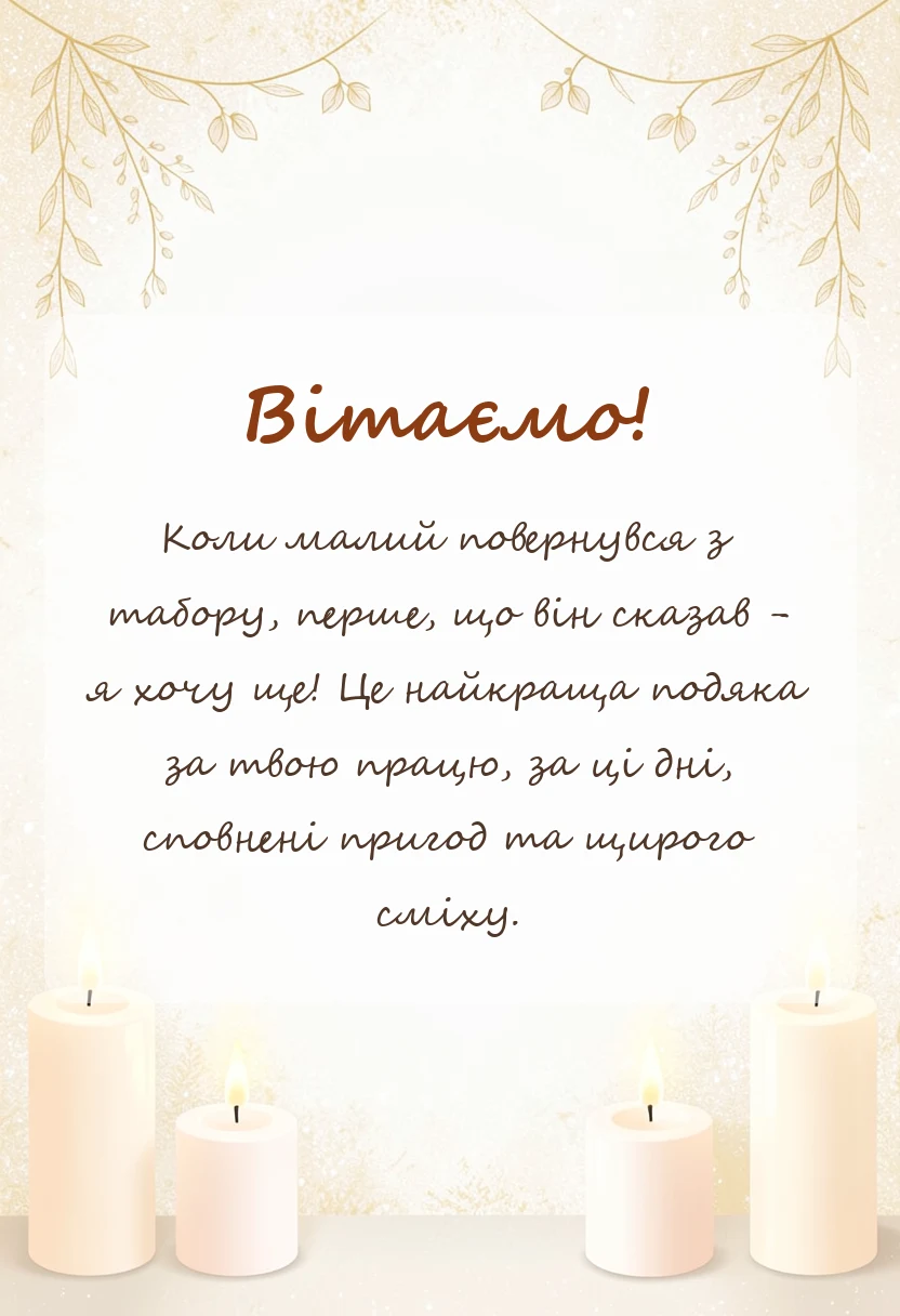 вітальна листівка - подяка за дитячий табір своїми словами