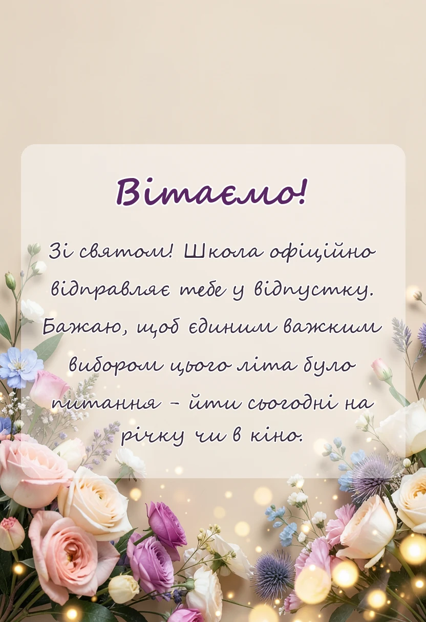 вітальна листівка - привітання з останнім дзвоником прикольні своїми словами