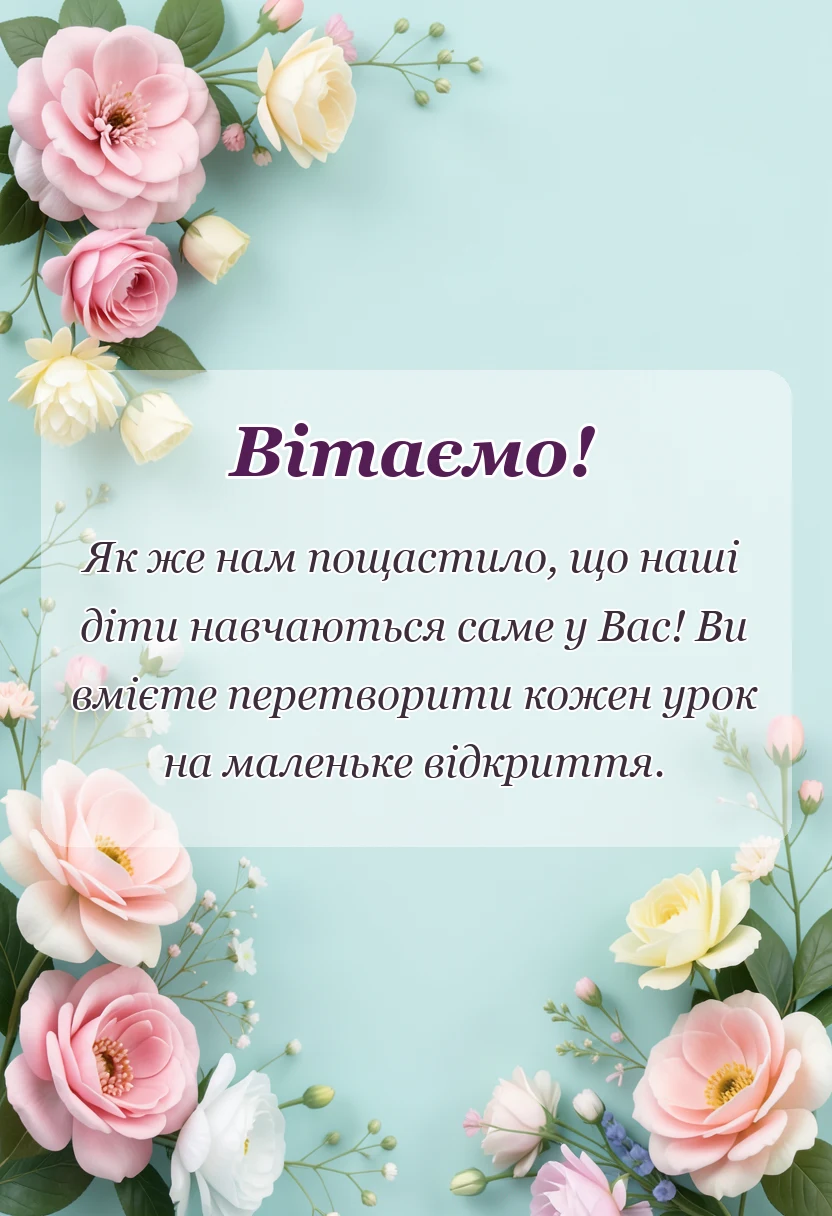унікальна листівка - привітання вчительці з днем вчителя