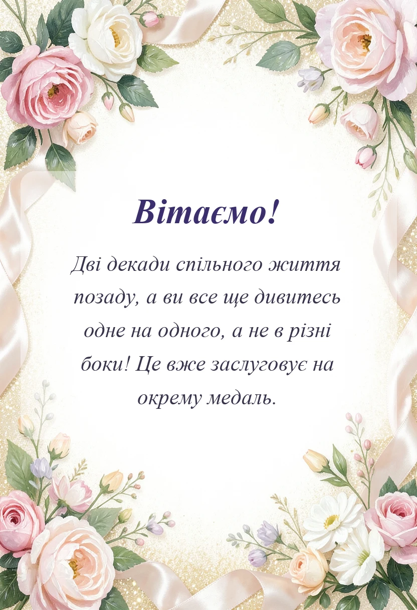 листівка з побажанням - привітання з двадцятою річницею весілля