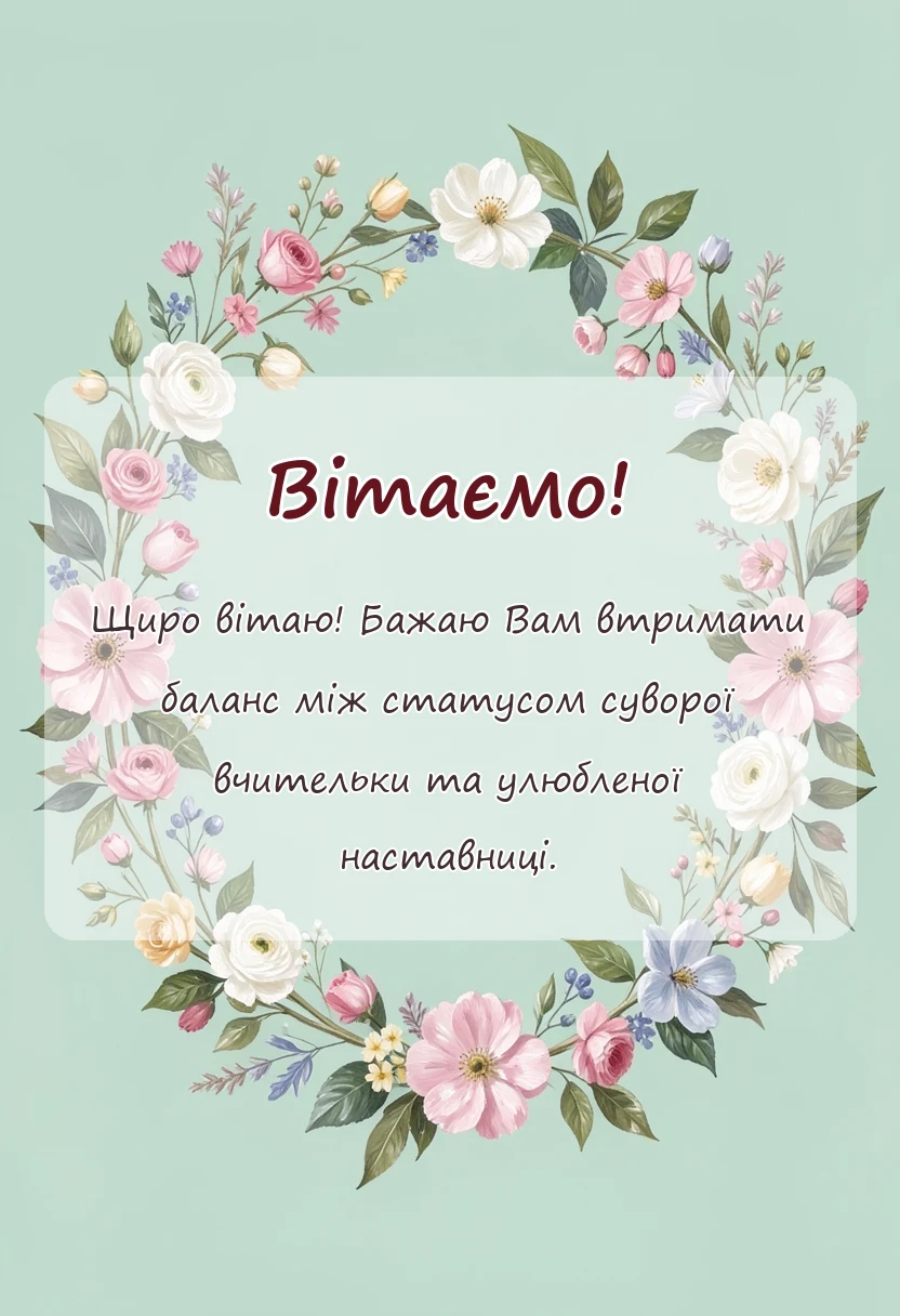 красива листівка: привітання вчительці з днем вчителя