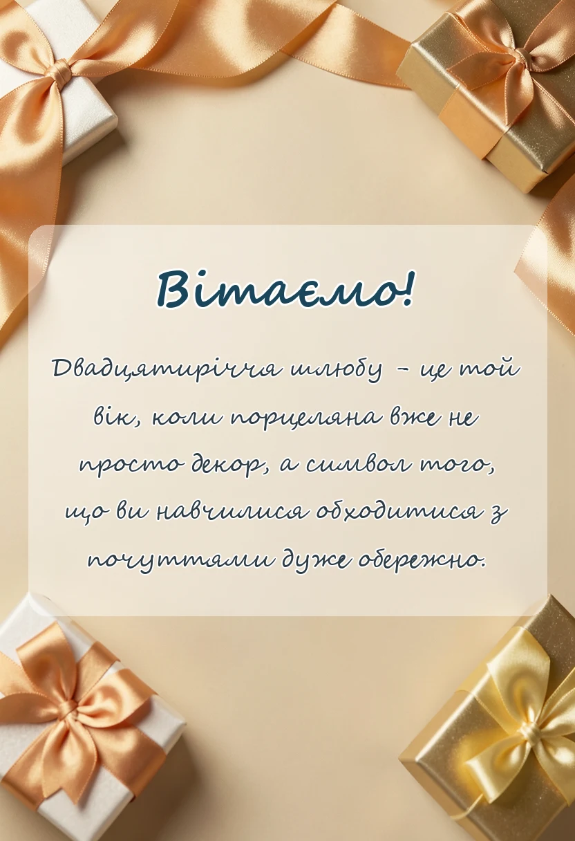 листівка з побажанням - привітання з двадцятою річницею весілля