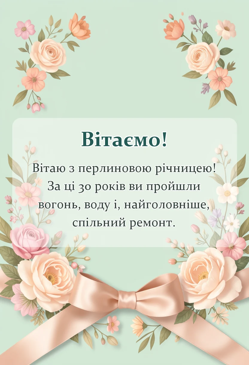 святкова картинка: привітання з перлиновим весіллям своїми словами