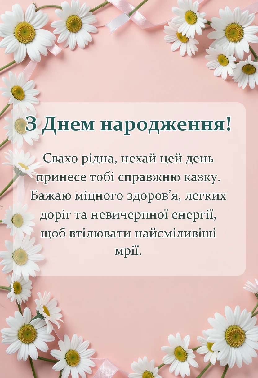 листівка з побажанням - привітання з днем народження свасі