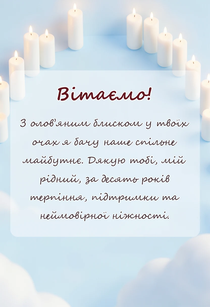 унікальна листівка - привітання чоловікові з 10 роками весілля