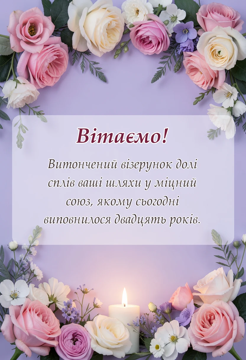 святкова картинка: привітання з річницею весілля 20 років у віршах