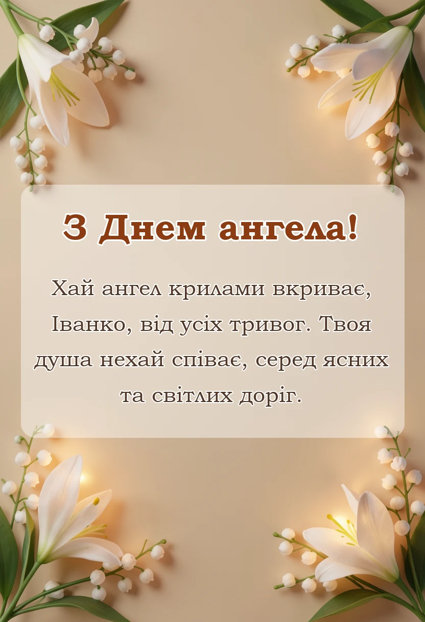 вітальна листівка - привітання з днем ангела іванка