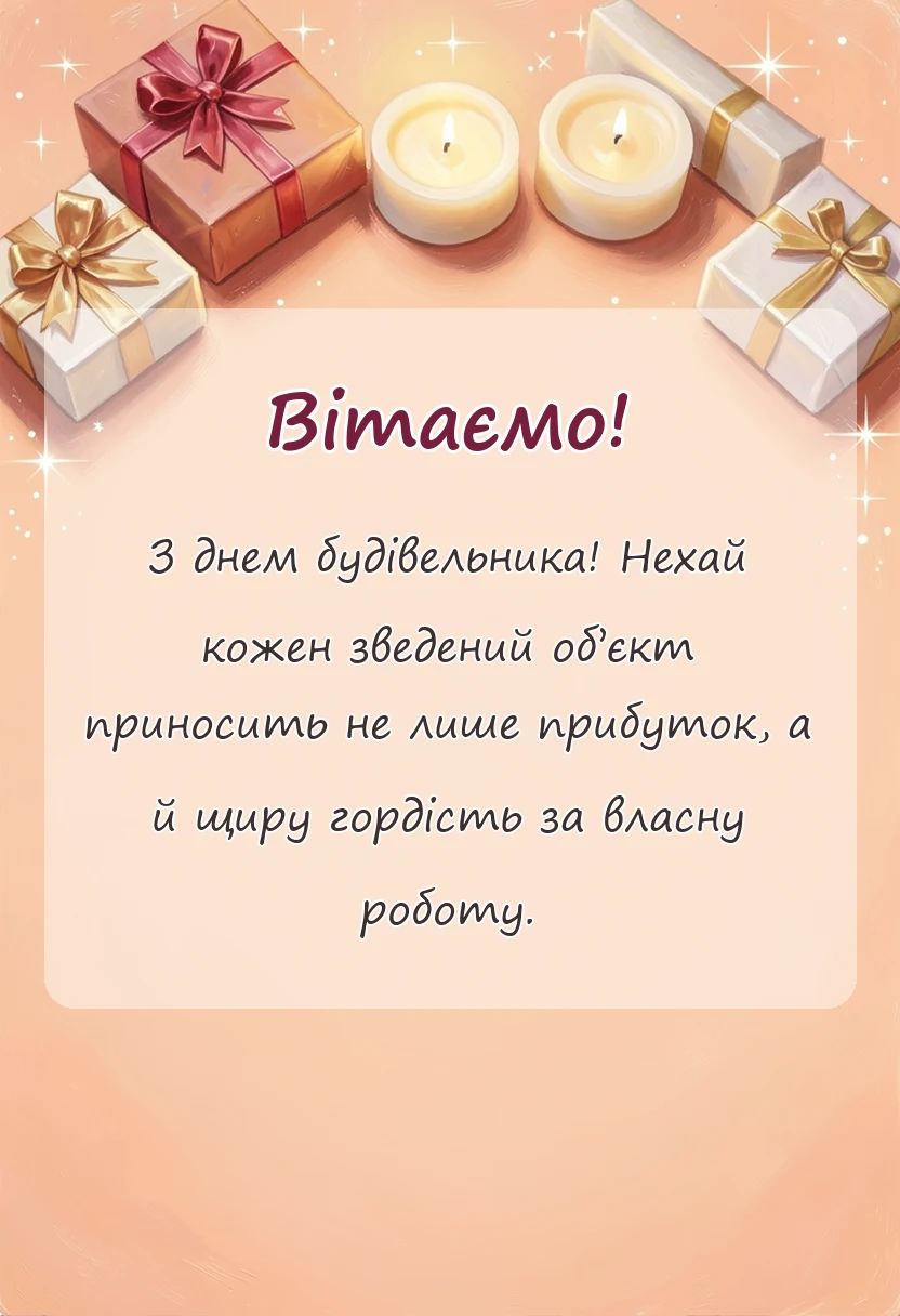 красива листівка: привітання з днем будівельника