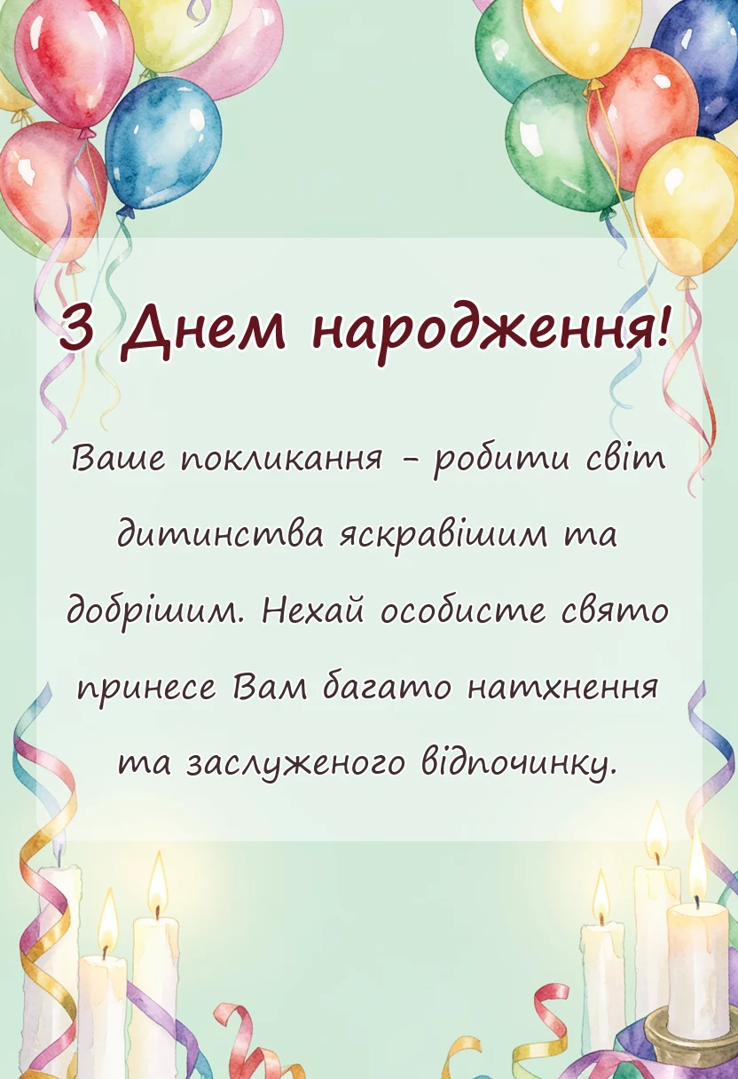 унікальна листівка - привітання з днем народження вихователю