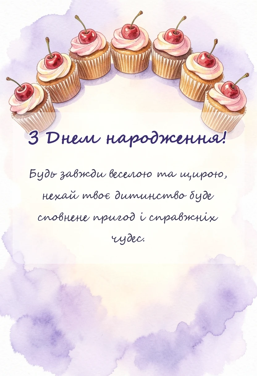 листівка з побажанням - привітання з днем народження дівчинці своїми словами