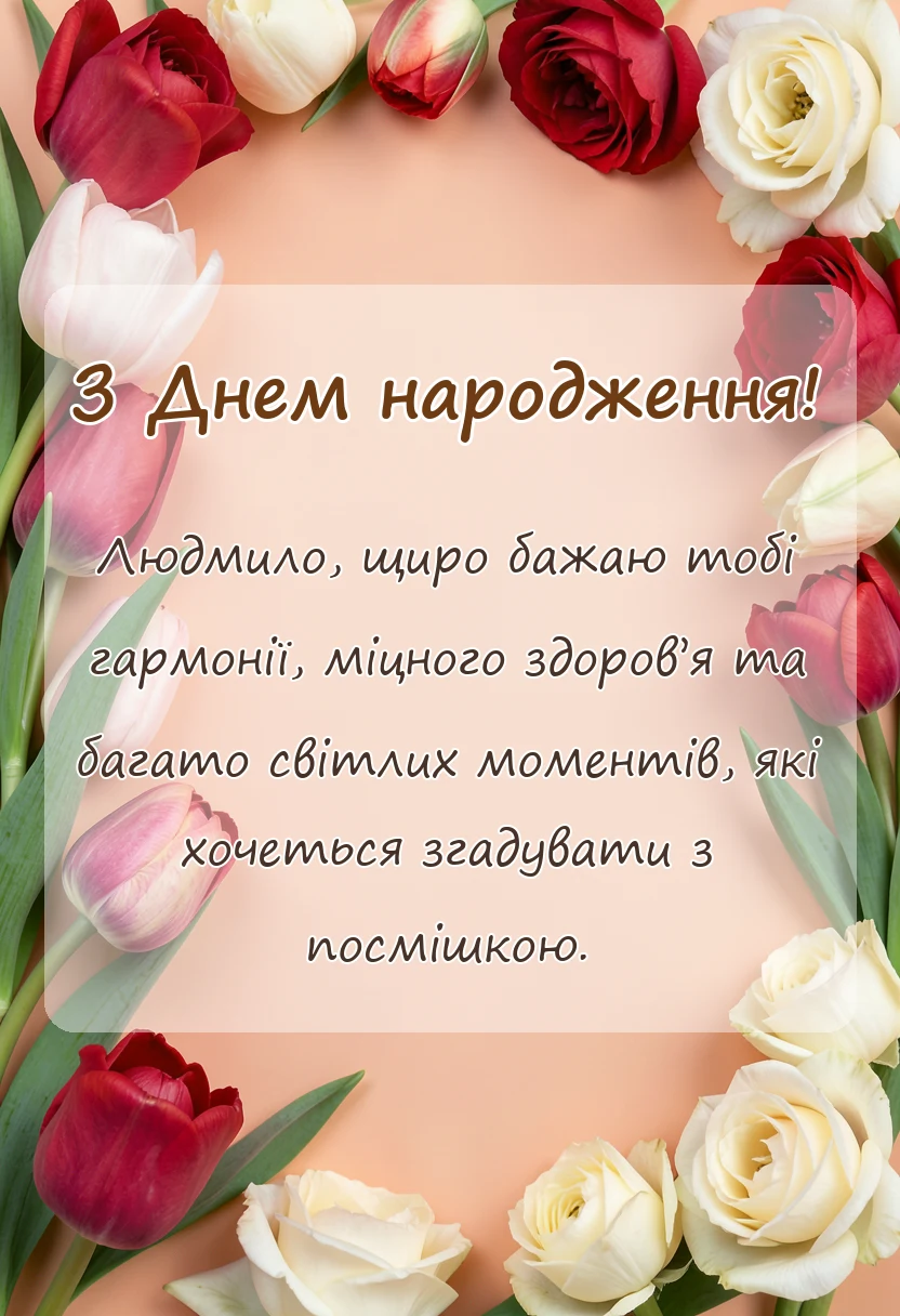унікальна листівка - привітання з днем народження людмилі