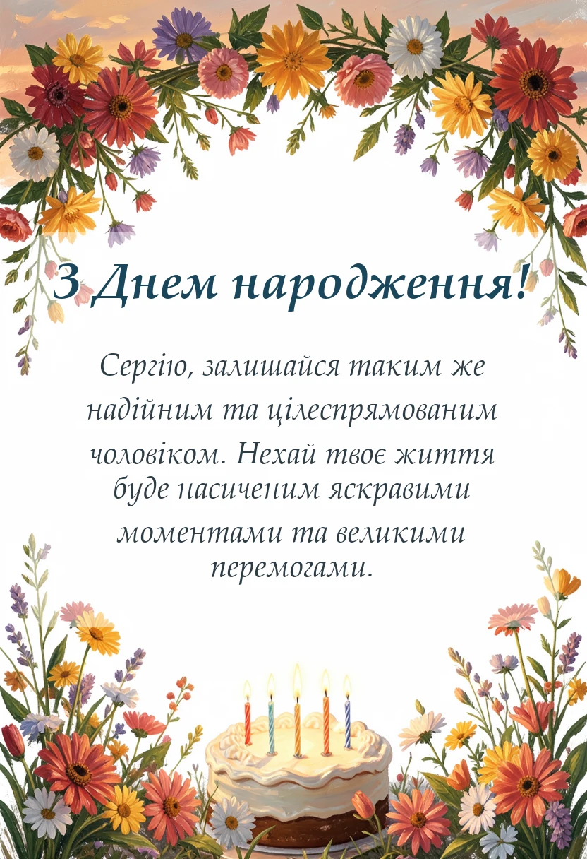 красива листівка: привітання з днем народження сергій
