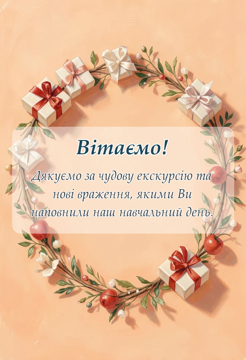 листівка з побажанням - подяка класному керівнику за екскурсію