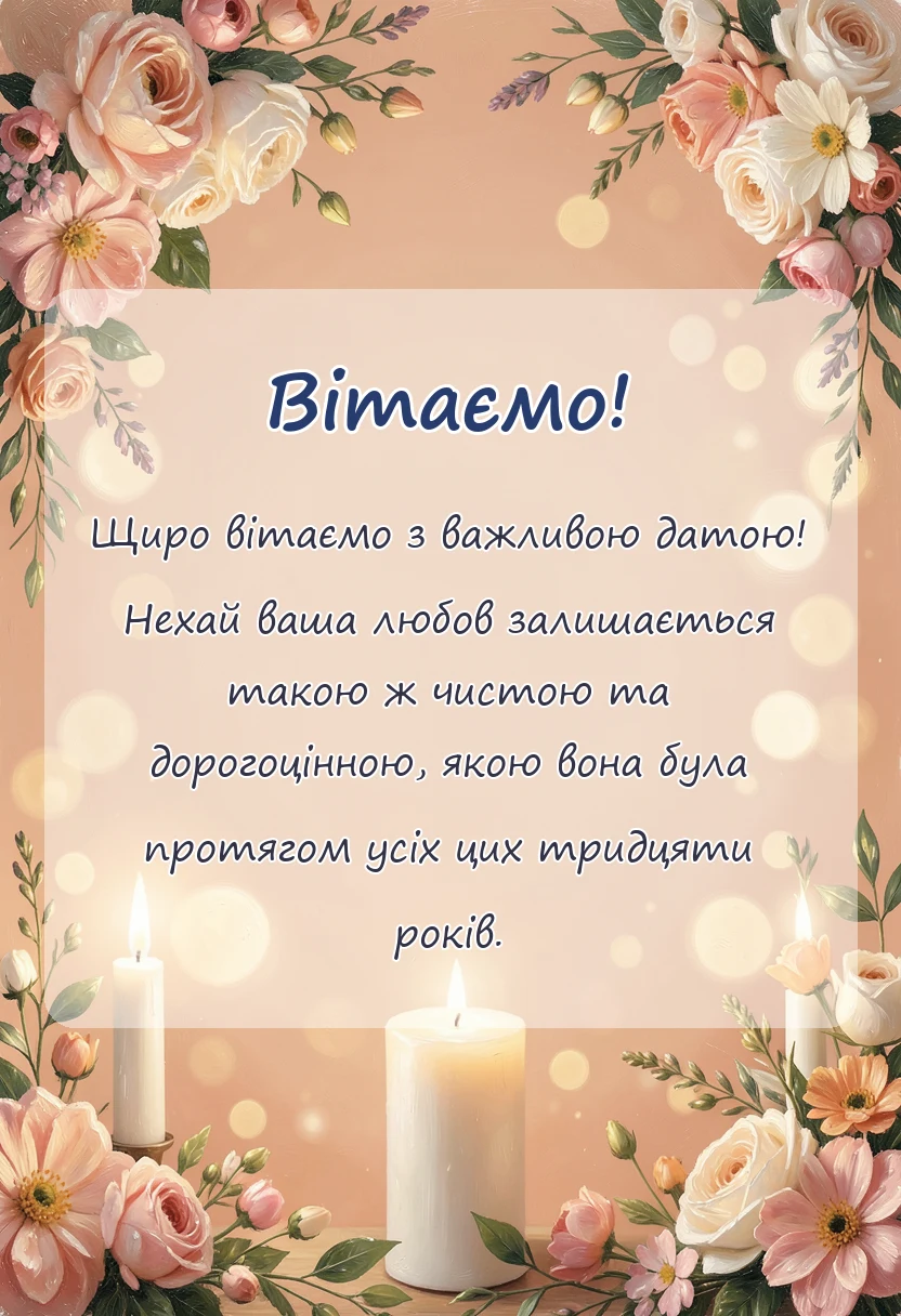 унікальна листівка - привітання з перлиновим весіллям своїми словами
