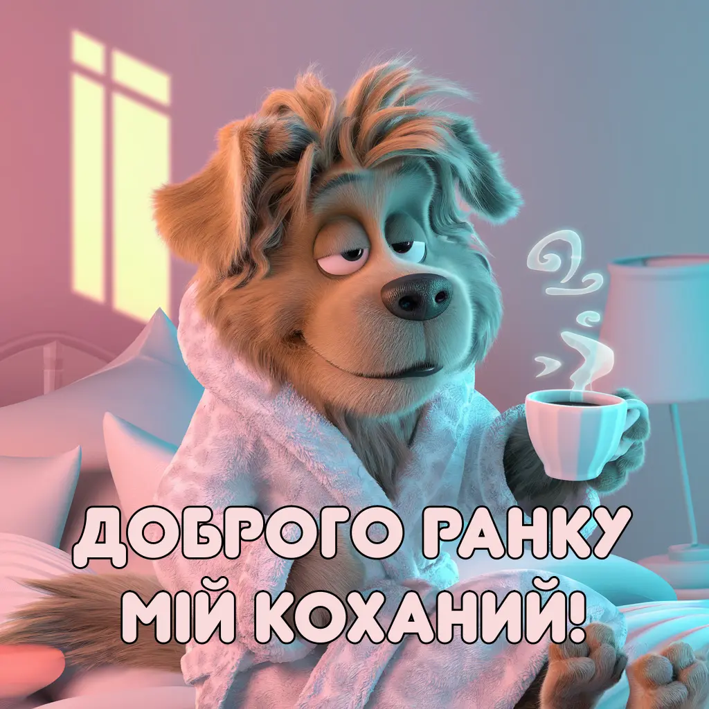 Собака в халаті з кавою: доброго ранку коханому!