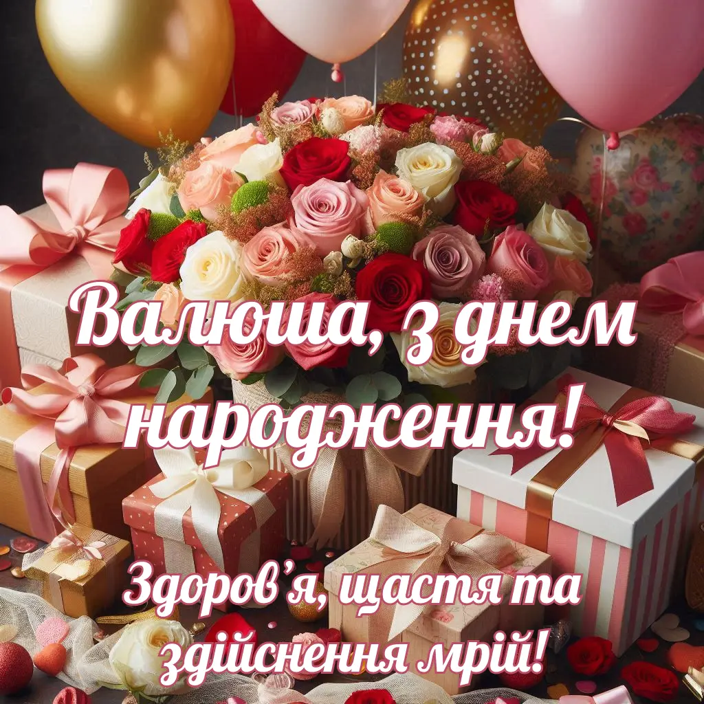 Квіти, подарунки та привітання Валюші з днем народження
