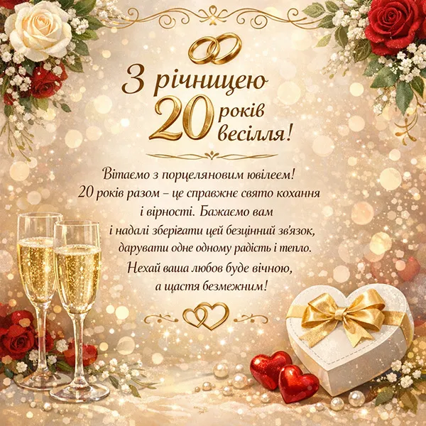 Привітання з річницею весілля 20 років у віршах