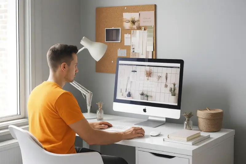 Man at desk with lamp
