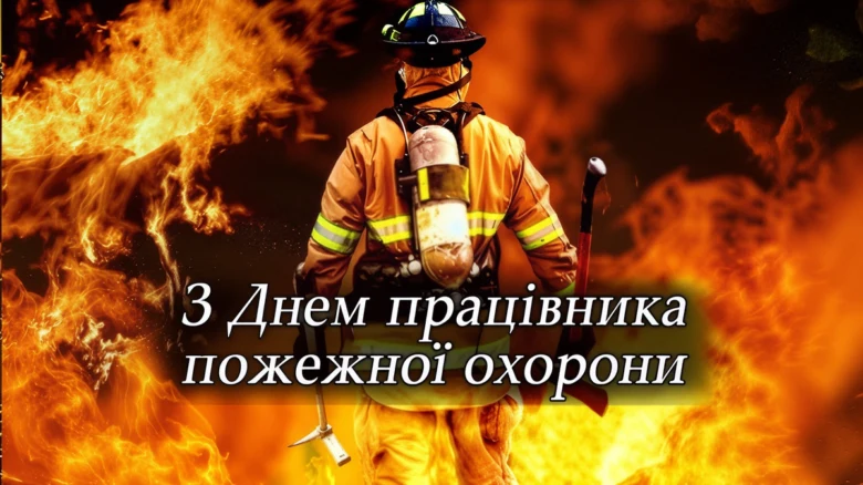 Вогняний пожежник з привітанням на День пожежника