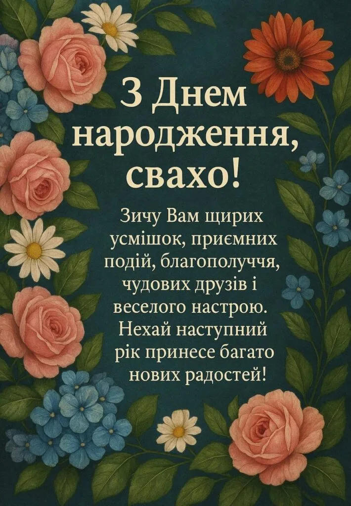 Квіткове привітання з днем народження свасі українською мовою.