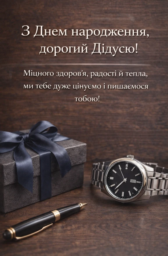 Привітання з днем народження дідусю: подарунок і годинник.