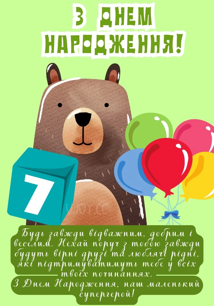 Мішка з цифрою 7 та кульками на день народження.