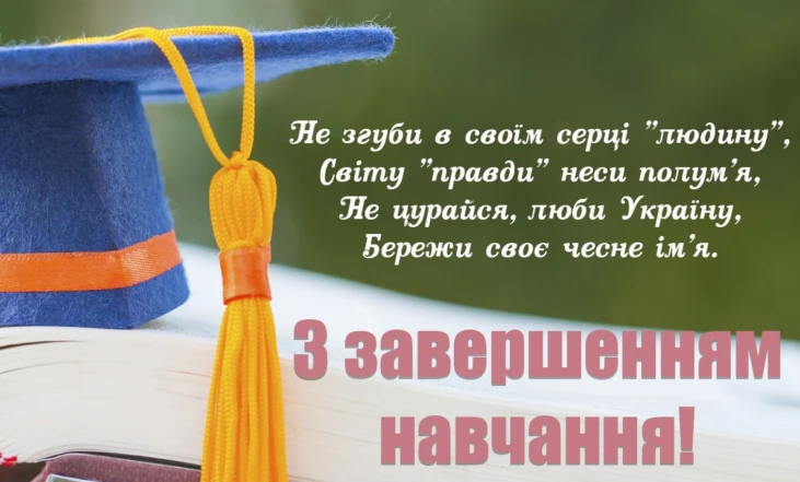 Випускна шапка на книзі з привітанням закінчення навчання